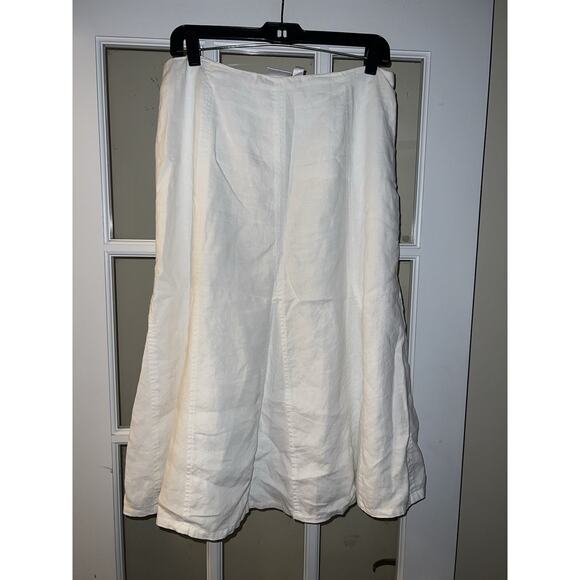 Kim Rogers Signature White Linen Midi Skirt Sz 10P Godet Preppy Feminine Summer - Picture 1 of 3